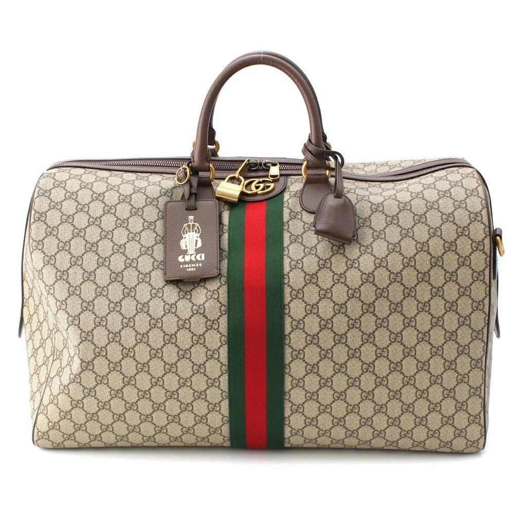 Gucci GG Supreme Leather Boston Bag Brown